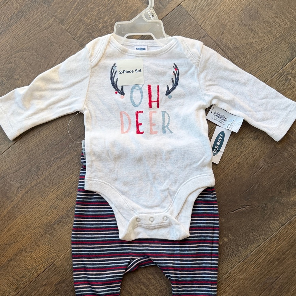 Oh Deer White and Striped Baby Bodysuit Set